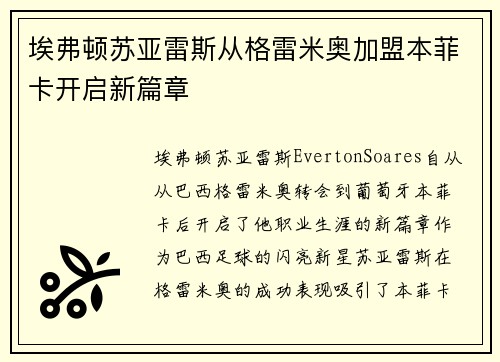埃弗顿苏亚雷斯从格雷米奥加盟本菲卡开启新篇章